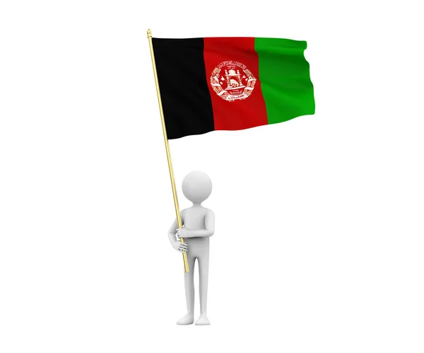 Illustration Cartoon Man Holding National Flag Islamic Emirate Afghanistan — Stock Fotó