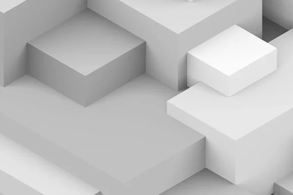 Abstracte Witte Grijze Geometrische Kubieke Achtergrond Isometrische Vierkant Render Stockafbeelding