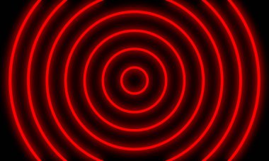 Soyut kırmızı neon ışık daireleri arkaplanı.