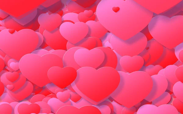 赤とピンクのハート バレンタインデーの抽象的な背景と心 — ストック写真