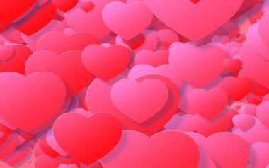 Kırmızı ve pembe kalp. Sevgililer Günü 'nde kalplerin soyut arkaplanı.