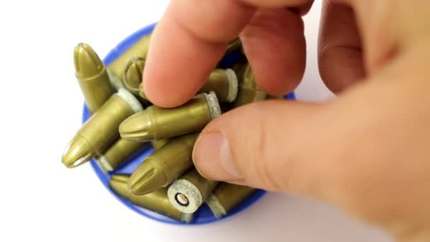 Showing Inert Training Bullets Cartridges Lacks Primer Propellant Explosive Charge — Stock Video