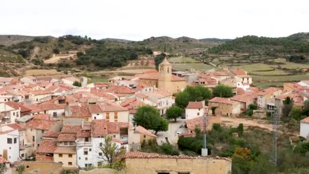 Vista General Zoom Las Parras Castellote Bonito Pequeño Pueblo Rural — Vídeo de stock