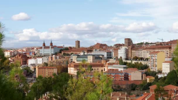 Panoramic View Monumental City Teruel Cloudy Sky Sunset — стоковое видео