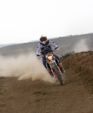 San Blas, Teruel, Aragon, Spain, July 22, 2022, prologue stage of the Baja Aragon, the rally- race in semi-desert lands, with high temperatures, international calendar test, timed test of the motorcycles