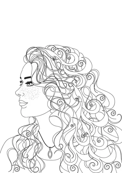 Femme Coloriage Livre Page — Image vectorielle