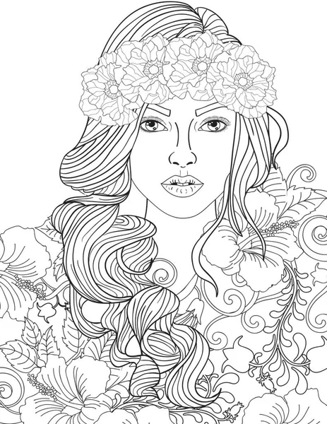 Femme Coloriage Livre Page — Image vectorielle