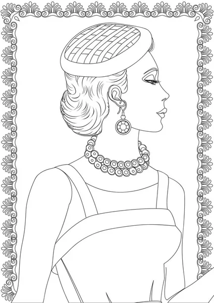 Femme Coloriage Livre Page — Image vectorielle