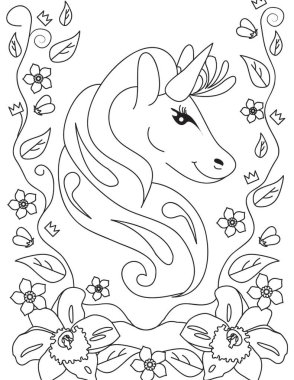 çocuklar için tek boynuzlu at boyama sayfası