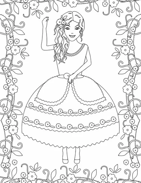 Girl Coloring Page Kids — Stock Vector