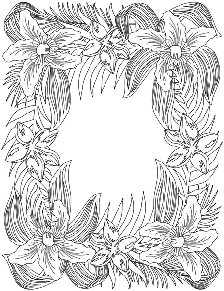 Floral Frame Adult Coloring Page — Stock Vector