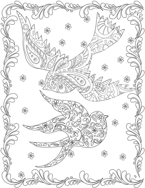 Bird Coloring Page Adult — Stockvector