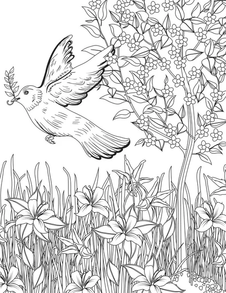 Bird Coloring Page Adult — Vector de stock