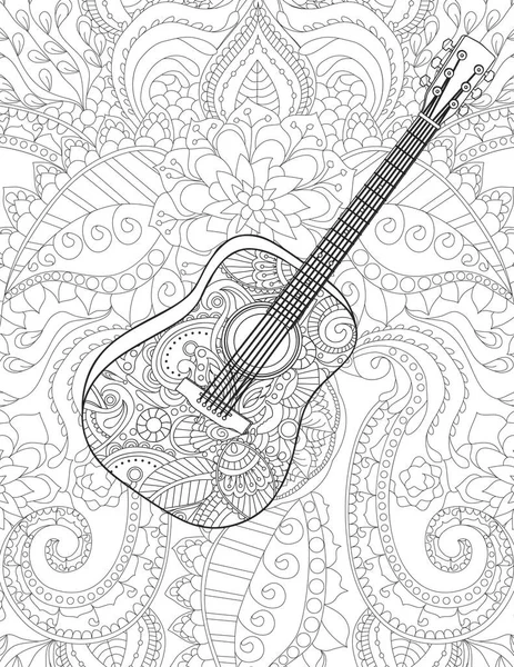 Guitar Coloring Page Adults — Stok Vektör