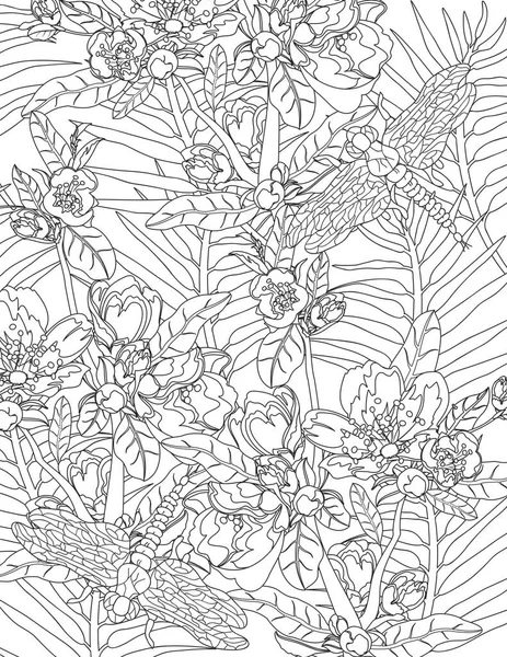 Flower Coloring Page Adults — Stock Vector