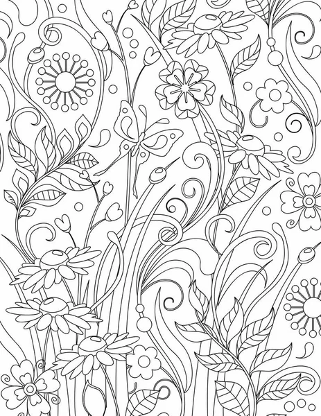 Flower Coloring Page Adults — 图库矢量图片