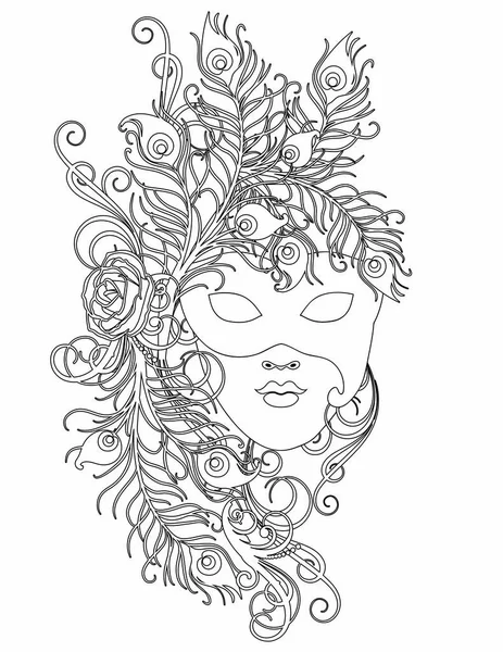 Mask Coloring Page Adult — Stockvektor