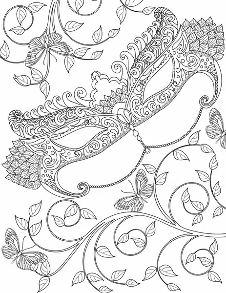 Mask Coloring Page Adult — Stok Vektör