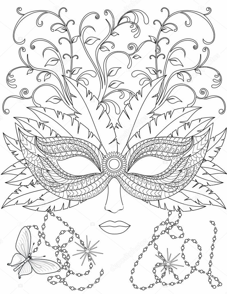 mask coloring page for adult