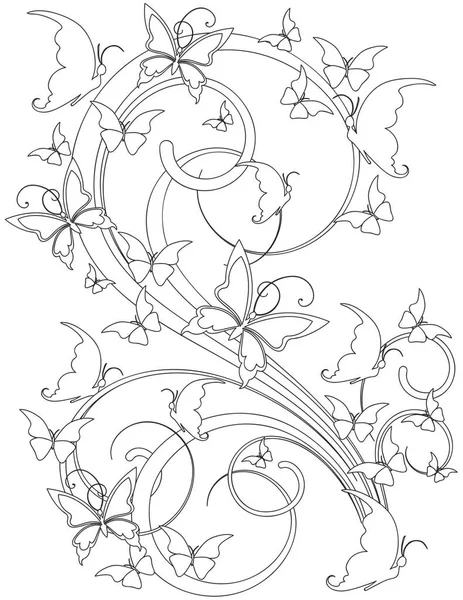 Butterfly Coloring Page Adult — Stockvektor
