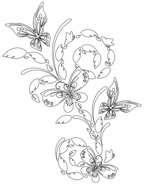 Butterfly Coloring Page Adult — 스톡 벡터