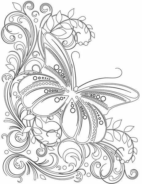 Butterfly Coloring Page Adult — Stock Vector