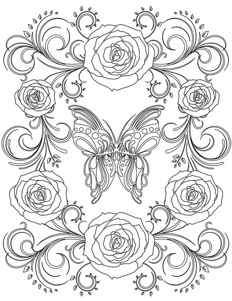 Butterfly Coloring Page Adult — стоковый вектор