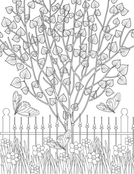 大人のための木の着色ページ — ストックベクタ