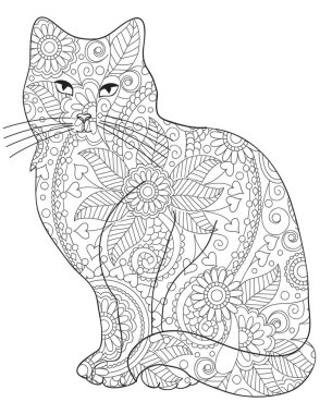 Yetişkinler için kedi boyama sayfası