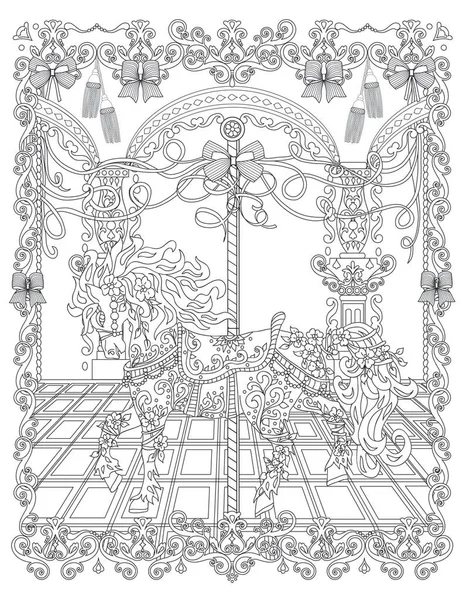 Horse Coloring Page Adults — 스톡 벡터