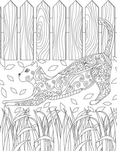 Cat Coloring Page Adult — 图库矢量图片