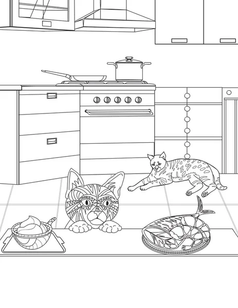 Cat Coloring Page Adult — Wektor stockowy