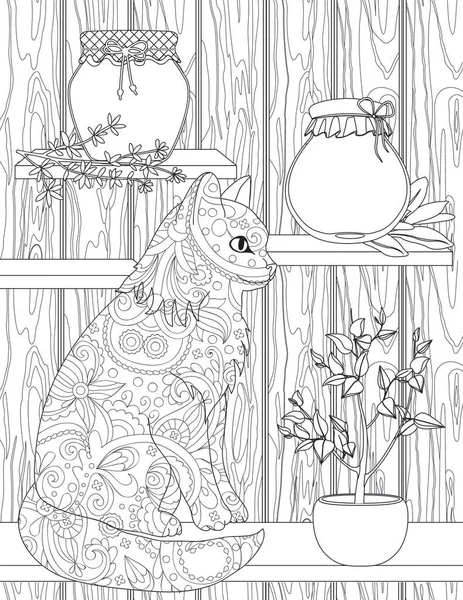 Cat Coloring Page Adult — Archivo Imágenes Vectoriales