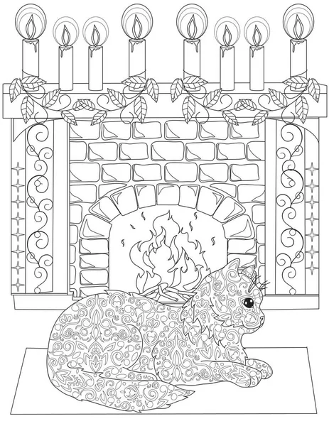 Cat Coloring Page Adult - Stok Vektor