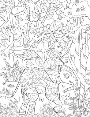 Yetişkinler için fil boyama sayfası