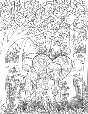 Yetişkinler için fil boyama sayfası