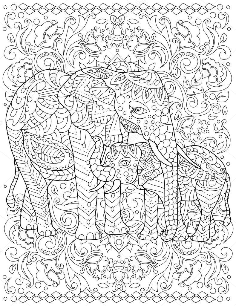 elephant coloring page for adult