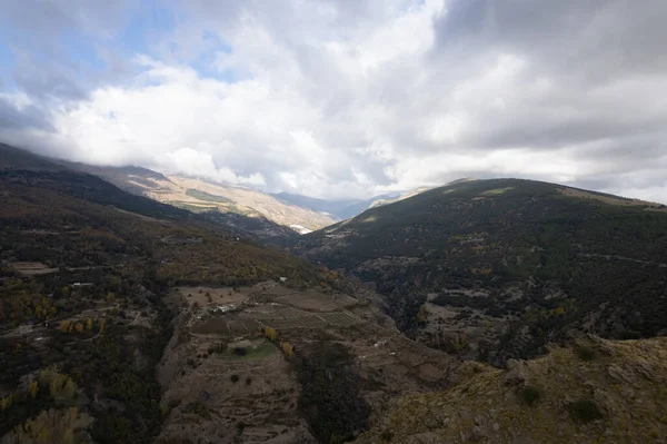 Mountainous Landscape Sierra Nevada Southern Spain Trees Bushes Sky Cloudy — Fotografia de Stock