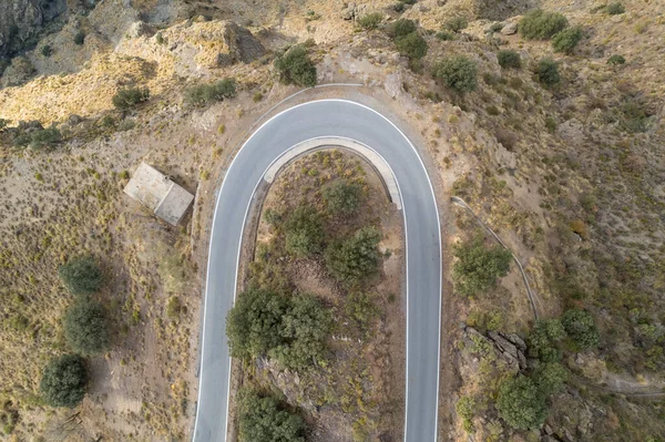 Overhead Shot Curvy Road South Granada Bushes Trees Rocks Stones — Stock Fotó