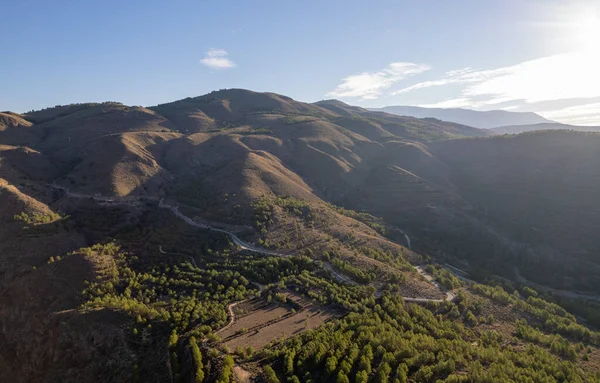 Mountainous Landscape Southern Spain Bushes Trees Mountainside Road Passes Mountain — Fotografia de Stock