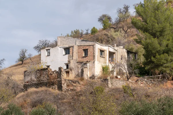 Hegyvidéki Táj Dél Granada Spanyolországban Vannak Fák Bokrok Van Egy — Stock Fotó