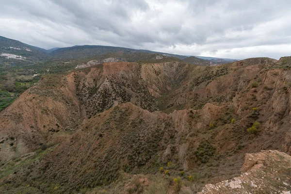 Mountainous Area South Andalusia Bushes Ravines Arid Area Sky Has — Stockfoto