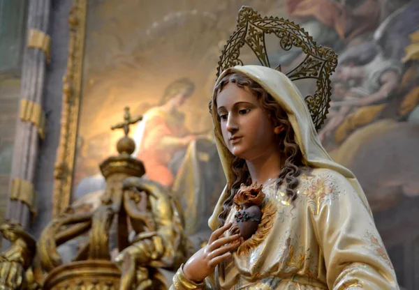 Toledo Іспанія Вересня 2015 Зображення Діви Вказує Серце Зображене Церкві — стокове фото