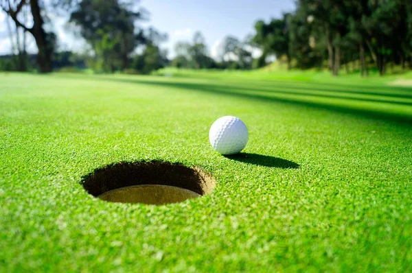 Bola Golf Green Hole Cerca Hoyo Stock Image