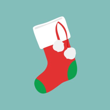 Kar tanesi olan vektör illüstrasyon kırmızı Noel hediyesi çorapla. Noel çorap