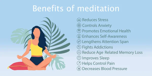 Meditación Beneficios Para Salud Del Cuerpo Mente Las Emociones Infografía — Archivo Imágenes Vectoriales