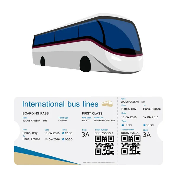 Vektör Çizim Otobüs Yatılı Pas Bilet Şablon Tasarımı Üzerinde Beyaz — Stok Vektör