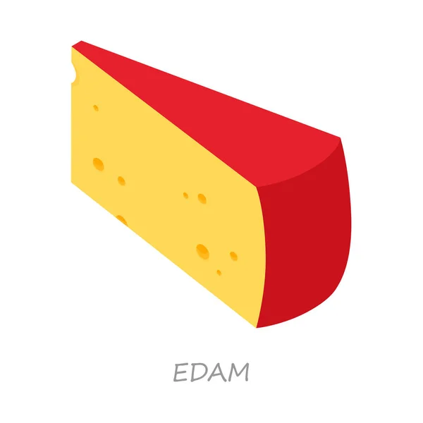 Edam Cheese Wedge Isolated White Background Isometric View Vector — Stock Vector