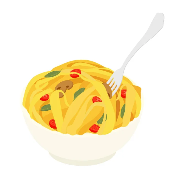 Finom Étvágygerjesztő Klasszikus Olasz Spagetti Tészta Paradicsomszósszal Gombával Sajtos Parmezánnal — Stock Vector