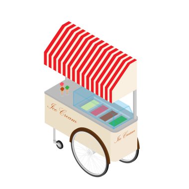 Dondurma arabası raster beyaz izometrik görüntüde izole.